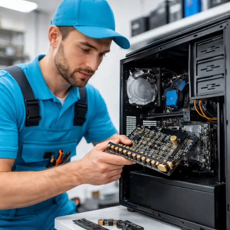 Мастер устанавливает звуковую карту на ПК в Волоколамске